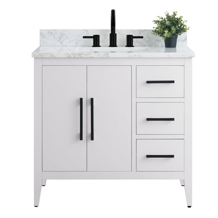 36β Single Sink Bathroom Vanity Cabinet with Engineered Marble Top - HomeBeyond