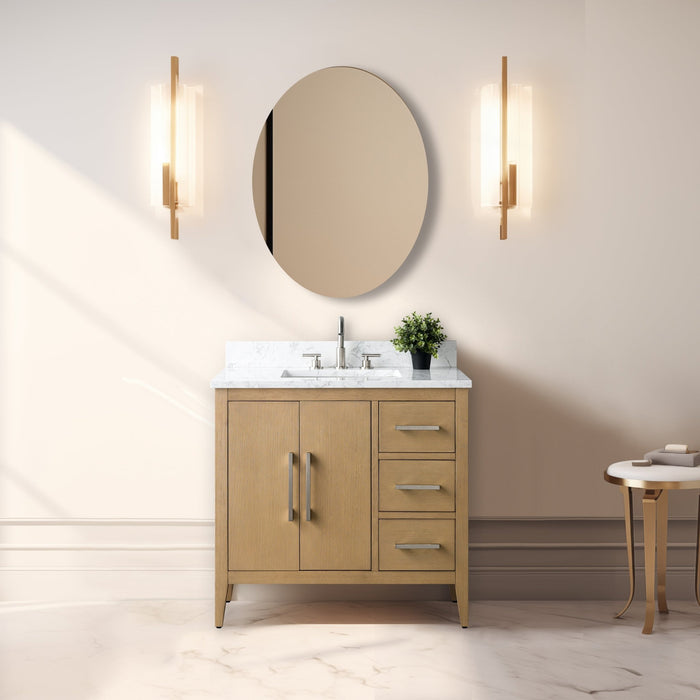 36β Single Sink Bathroom Vanity Cabinet with Engineered Marble Top - HomeBeyond