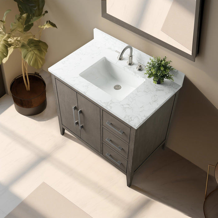 36β Single Sink Bathroom Vanity Cabinet with Engineered Marble Top - HomeBeyond