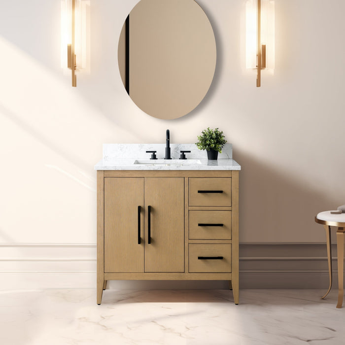 36β Single Sink Bathroom Vanity Cabinet with Engineered Marble Top - HomeBeyond