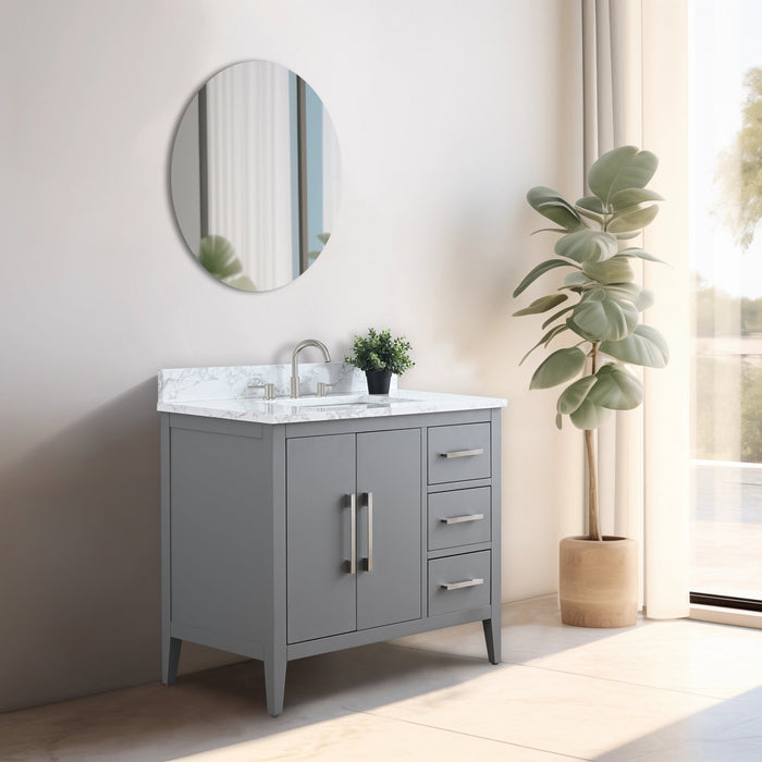 36β Single Sink Bathroom Vanity Cabinet with Engineered Marble Top - HomeBeyond