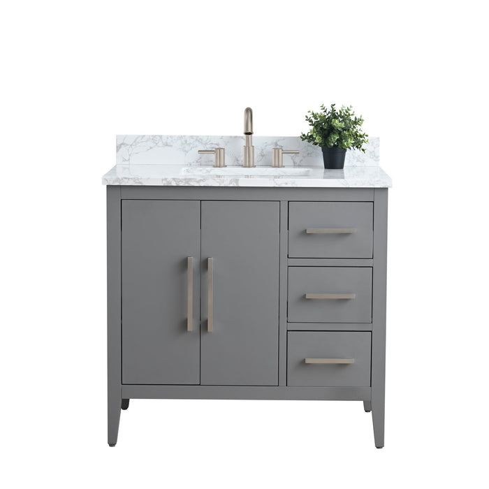 36β Single Sink Bathroom Vanity Cabinet with Engineered Marble Top - HomeBeyond