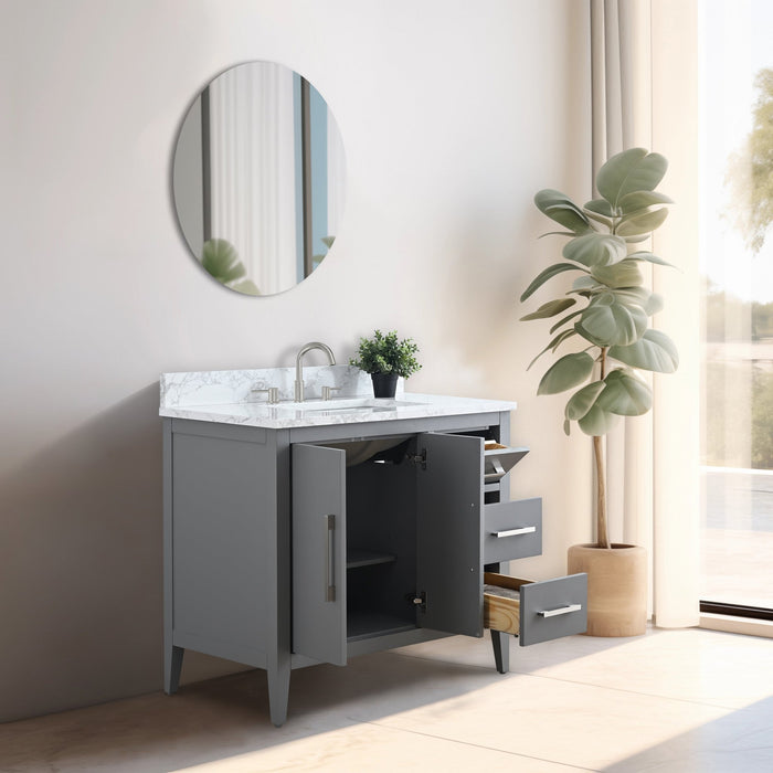 36β Single Sink Bathroom Vanity Cabinet with Engineered Marble Top - HomeBeyond