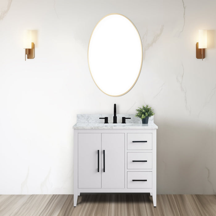 36β Single Sink Bathroom Vanity Cabinet with Engineered Marble Top - HomeBeyond