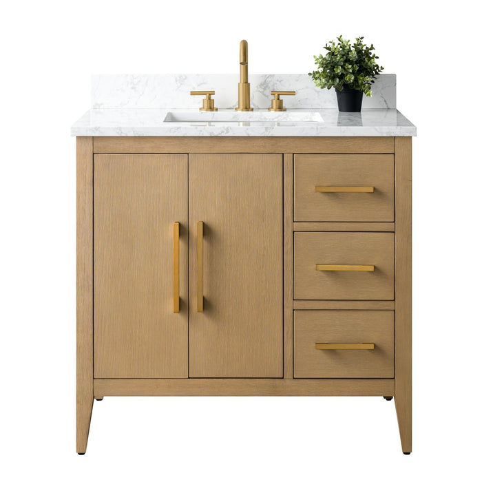 36β Single Sink Bathroom Vanity Cabinet with Engineered Marble Top - HomeBeyond
