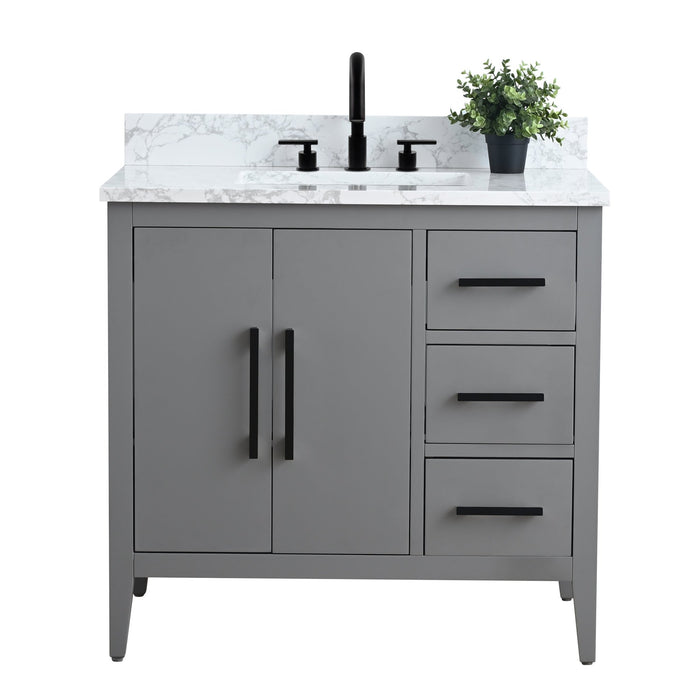 36β Single Sink Bathroom Vanity Cabinet with Engineered Marble Top - HomeBeyond