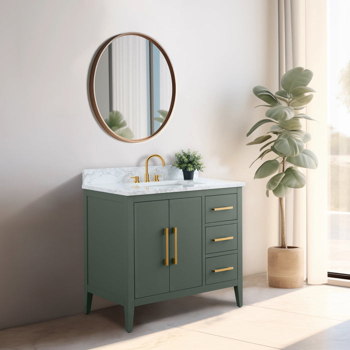 36β Single Sink Bathroom Vanity Cabinet with Engineered Marble Top - HomeBeyond