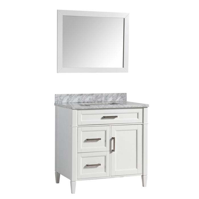 36" Single Sink Bathroom Vanity Set Carrara Marble Stone Top - HomeBeyond