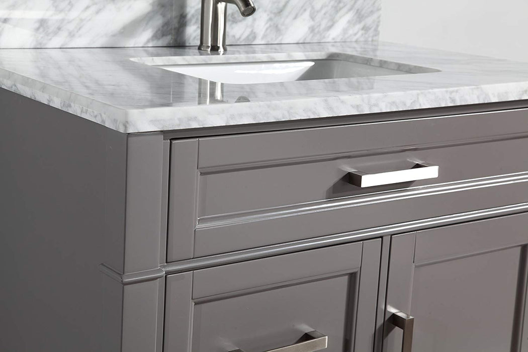 36" Single Sink Bathroom Vanity Set Carrara Marble Stone Top - HomeBeyond