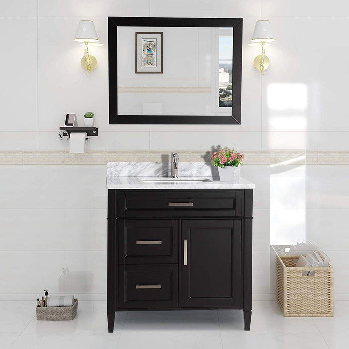36" Single Sink Bathroom Vanity Set Carrara Marble Stone Top - HomeBeyond