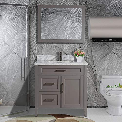 36" Single Sink Bathroom Vanity Set Carrara Marble Stone Top - HomeBeyond