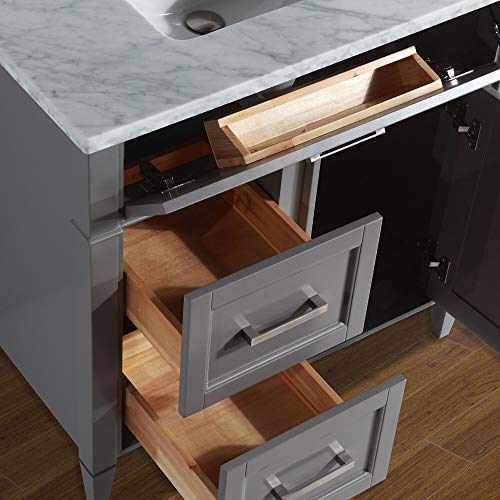 36" Single Sink Bathroom Vanity Set Carrara Marble Stone Top - HomeBeyond