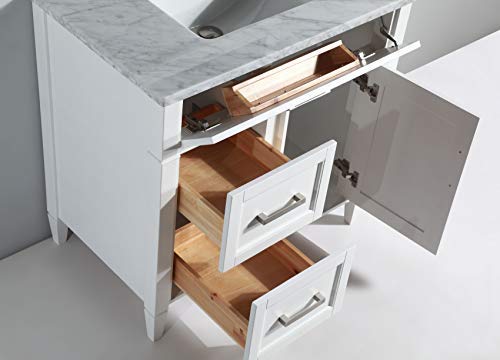 36" Single Sink Bathroom Vanity Set Carrara Marble Stone Top - HomeBeyond