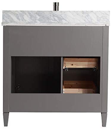 36" Single Sink Bathroom Vanity Set Carrara Marble Stone Top - HomeBeyond