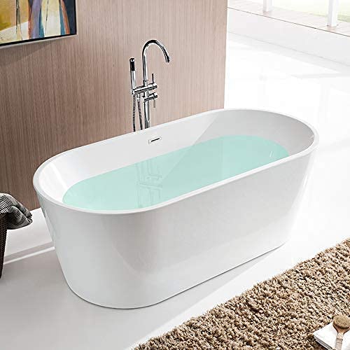 54" Freestanding White Acrylic Bathtub - HomeBeyond
