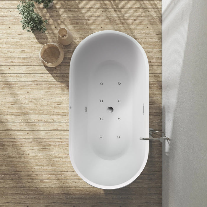 59" X 30" Non-Slip White Acrylic Freestanding Soaking Bathtub with Air Bath Option Available - HomeBeyond