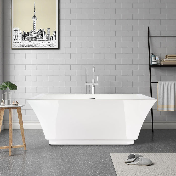 59" X 30" White Acrylic Freestanding Bathtub with Air Bubble System - HomeBeyond