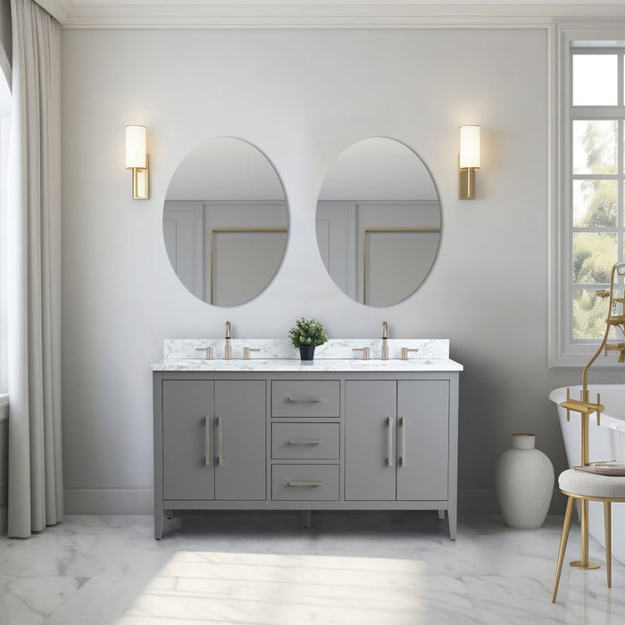 60β Double Sink Bathroom Vanity Cabinet with Engineered Marble Top - HomeBeyond