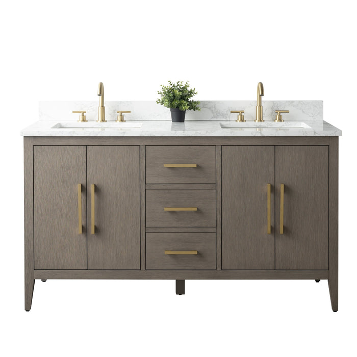 60β Double Sink Bathroom Vanity Cabinet with Engineered Marble Top - HomeBeyond