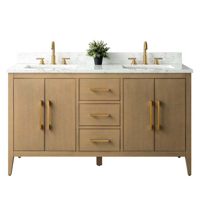 60β Double Sink Bathroom Vanity Cabinet with Engineered Marble Top - HomeBeyond