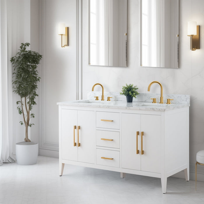 60β Double Sink Bathroom Vanity Cabinet with Engineered Marble Top - HomeBeyond