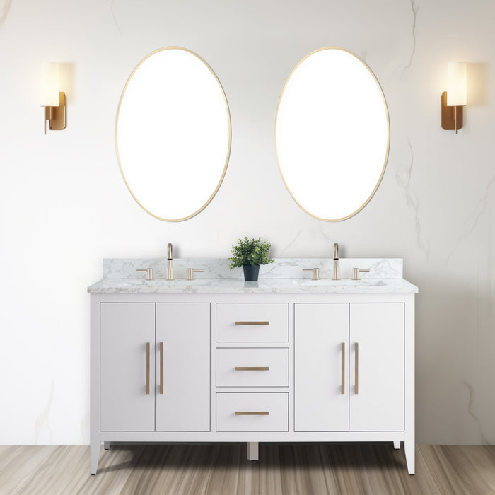 60β Double Sink Bathroom Vanity Cabinet with Engineered Marble Top - HomeBeyond