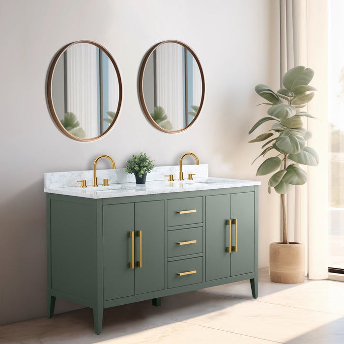 60β Double Sink Bathroom Vanity Cabinet with Engineered Marble Top - HomeBeyond