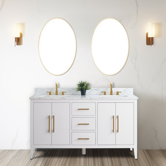 60β Double Sink Bathroom Vanity Cabinet with Engineered Marble Top - HomeBeyond