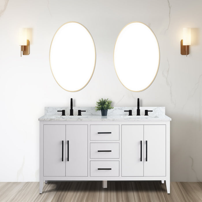 60β Double Sink Bathroom Vanity Cabinet with Engineered Marble Top - HomeBeyond