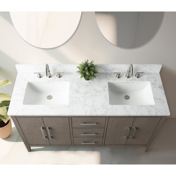 60β Double Sink Bathroom Vanity Cabinet with Engineered Marble Top - HomeBeyond