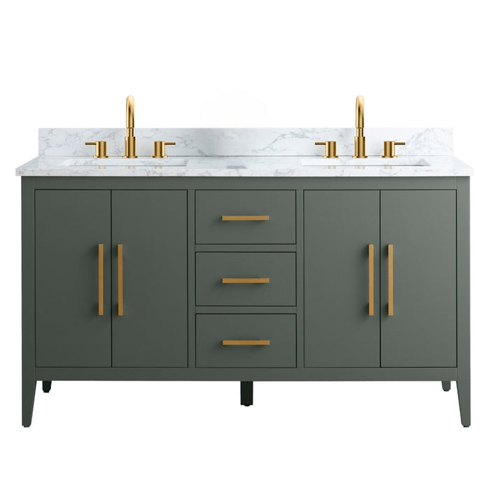 60β Double Sink Bathroom Vanity Cabinet with Engineered Marble Top - HomeBeyond