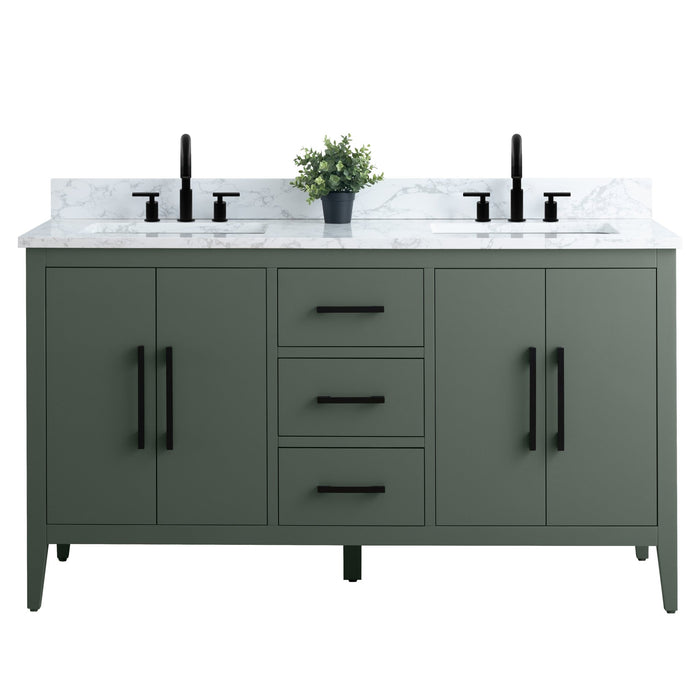 60β Double Sink Bathroom Vanity Cabinet with Engineered Marble Top - HomeBeyond