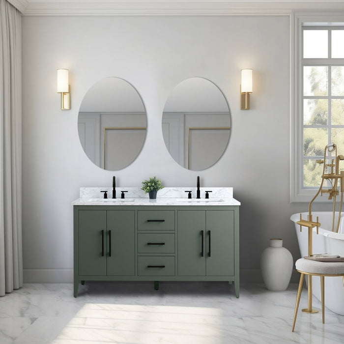 60β Double Sink Bathroom Vanity Cabinet with Engineered Marble Top - HomeBeyond