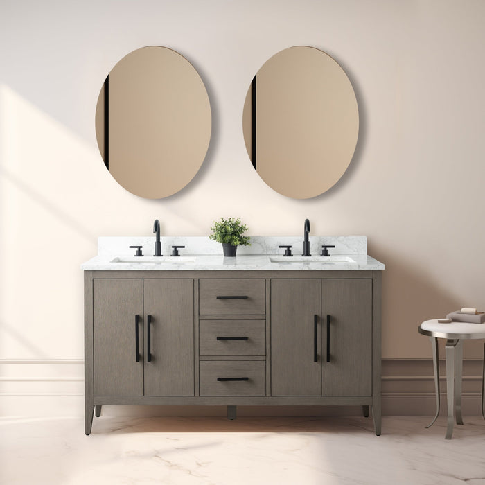 60β Double Sink Bathroom Vanity Cabinet with Engineered Marble Top - HomeBeyond