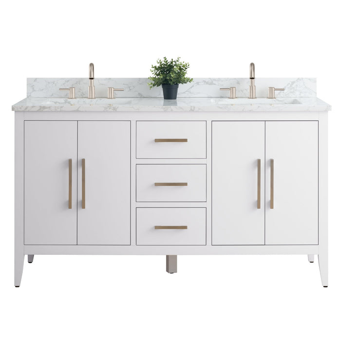60β Double Sink Bathroom Vanity Cabinet with Engineered Marble Top - HomeBeyond