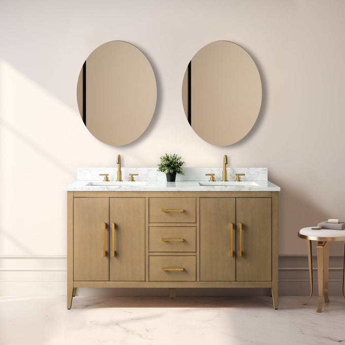 60β Double Sink Bathroom Vanity Cabinet with Engineered Marble Top - HomeBeyond