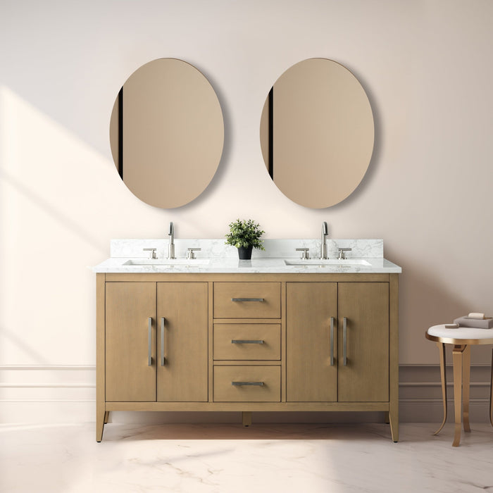 60β Double Sink Bathroom Vanity Cabinet with Engineered Marble Top - HomeBeyond