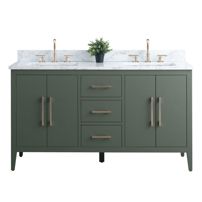 60β Double Sink Bathroom Vanity Cabinet with Engineered Marble Top - HomeBeyond