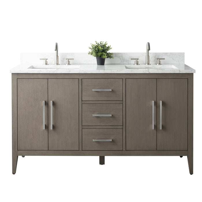 60β Double Sink Bathroom Vanity Cabinet with Engineered Marble Top - HomeBeyond