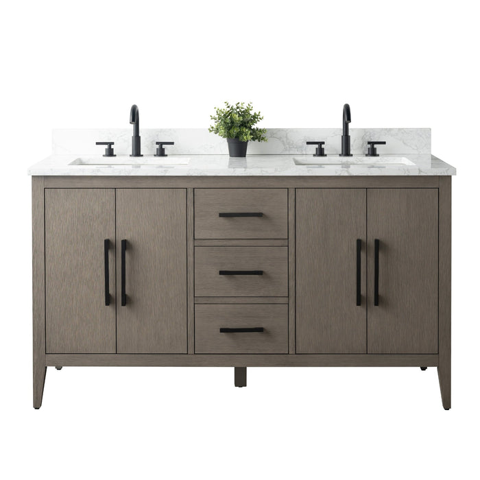 60β Double Sink Bathroom Vanity Cabinet with Engineered Marble Top - HomeBeyond