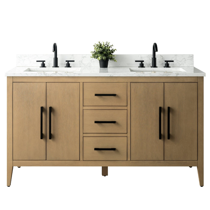 60β Double Sink Bathroom Vanity Cabinet with Engineered Marble Top - HomeBeyond