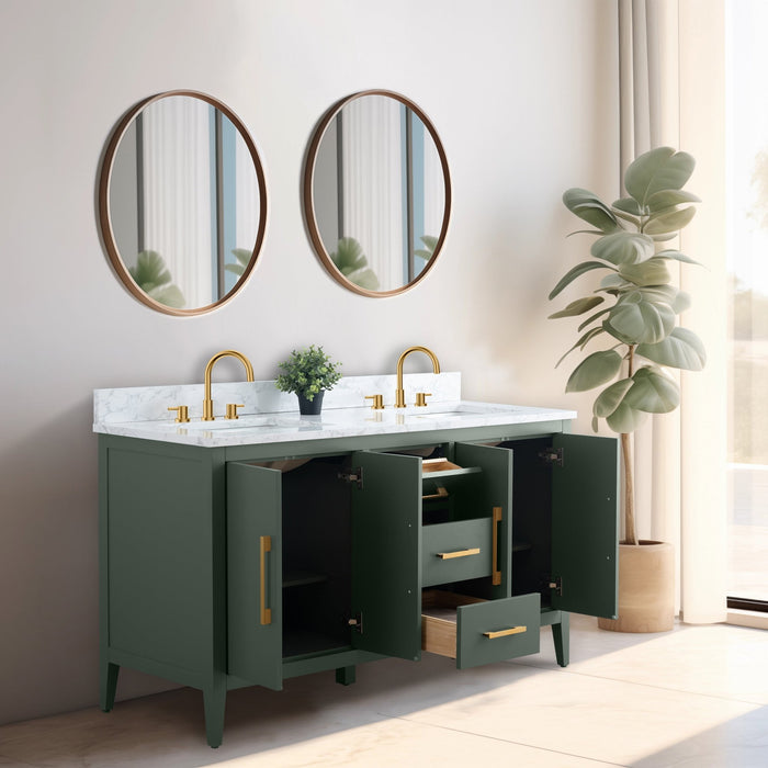 60β Double Sink Bathroom Vanity Cabinet with Engineered Marble Top - HomeBeyond