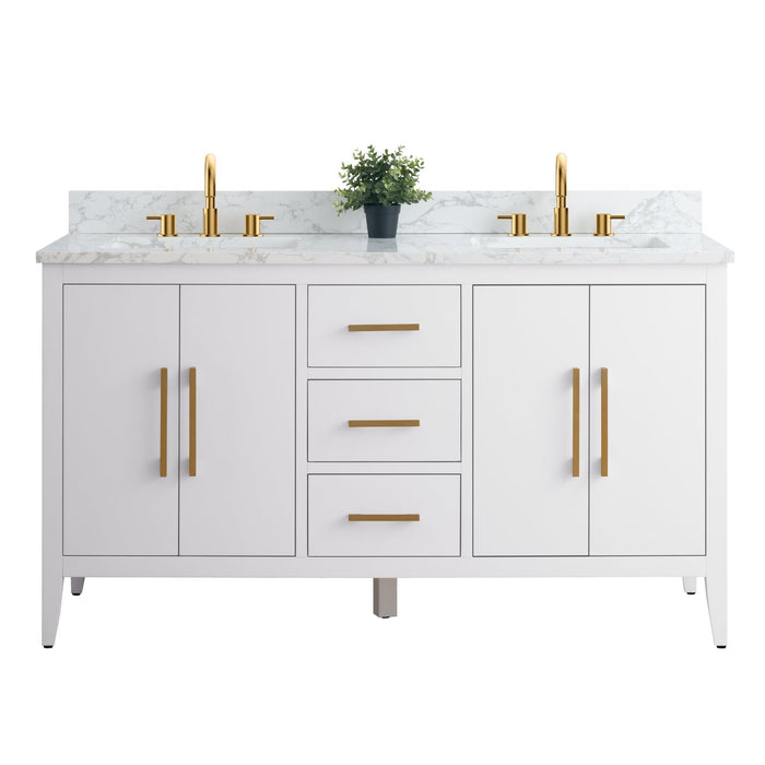 60β Double Sink Bathroom Vanity Cabinet with Engineered Marble Top - HomeBeyond