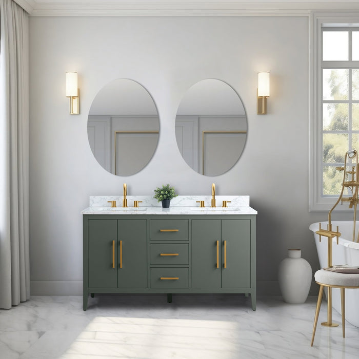 60β Double Sink Bathroom Vanity Cabinet with Engineered Marble Top - HomeBeyond
