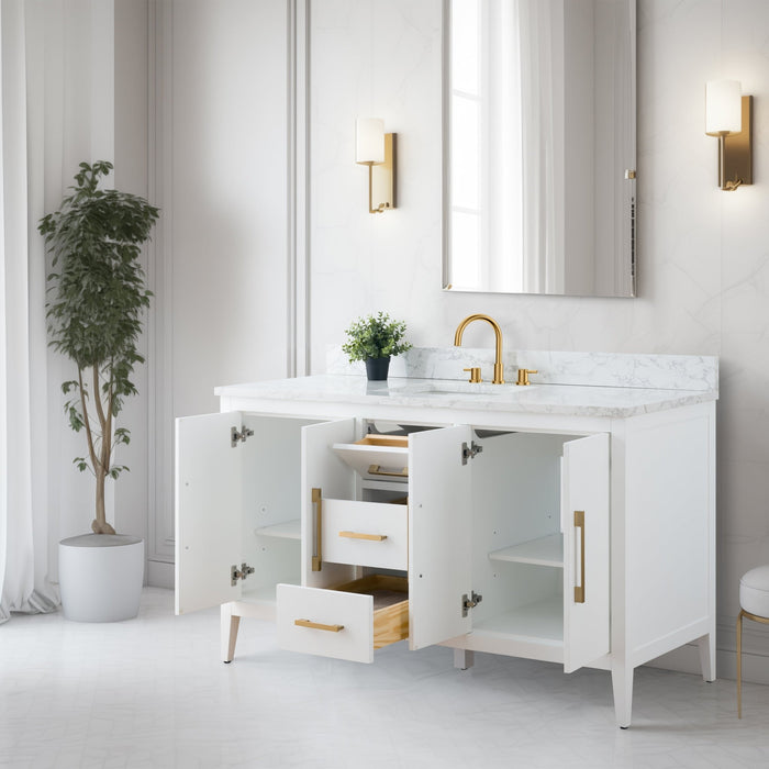 60β Single Sink Bathroom Vanity Cabinet with Engineered Marble Top - HomeBeyond