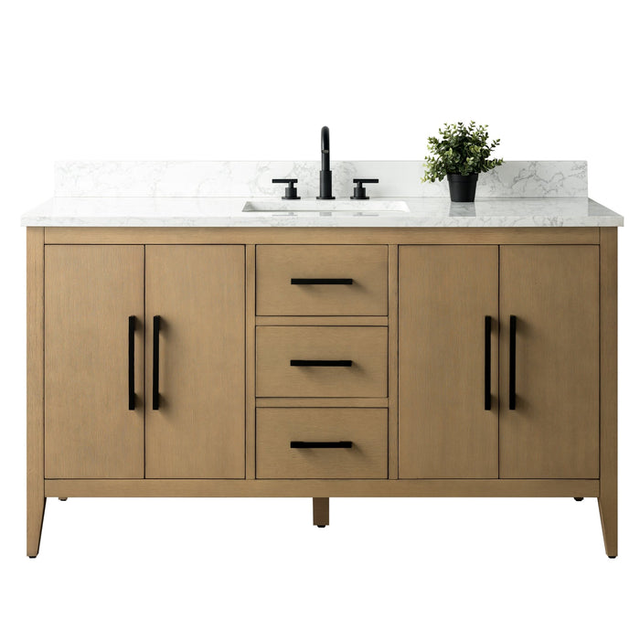 60β Single Sink Bathroom Vanity Cabinet with Engineered Marble Top - HomeBeyond