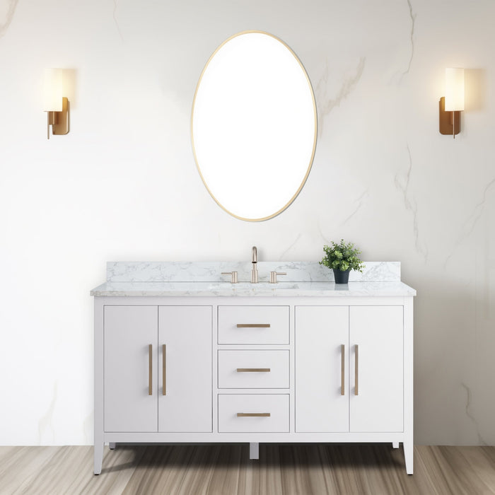 60β Single Sink Bathroom Vanity Cabinet with Engineered Marble Top - HomeBeyond