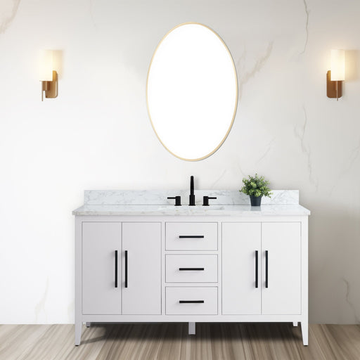 60” Single Sink Bathroom Vanity Cabinet with Engineered Marble Top - HomeBeyond