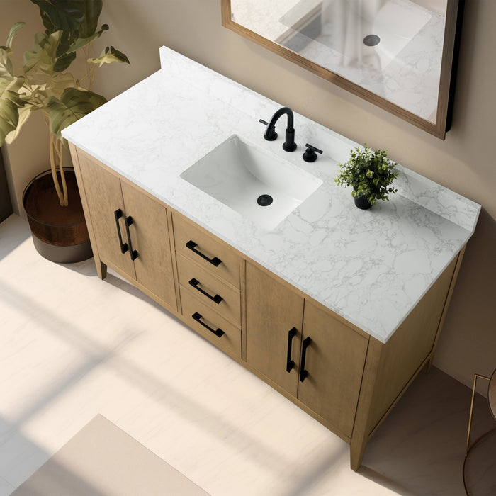 60β Single Sink Bathroom Vanity Cabinet with Engineered Marble Top - HomeBeyond