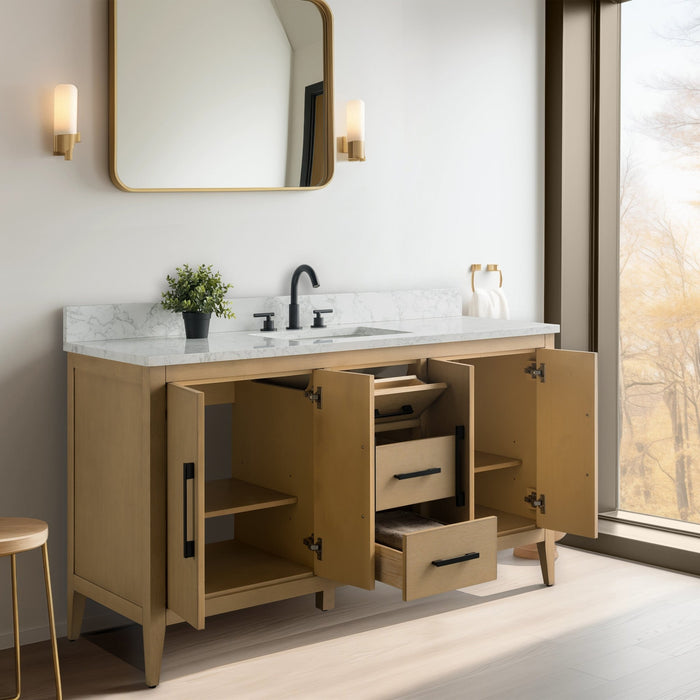 60β Single Sink Bathroom Vanity Cabinet with Engineered Marble Top - HomeBeyond